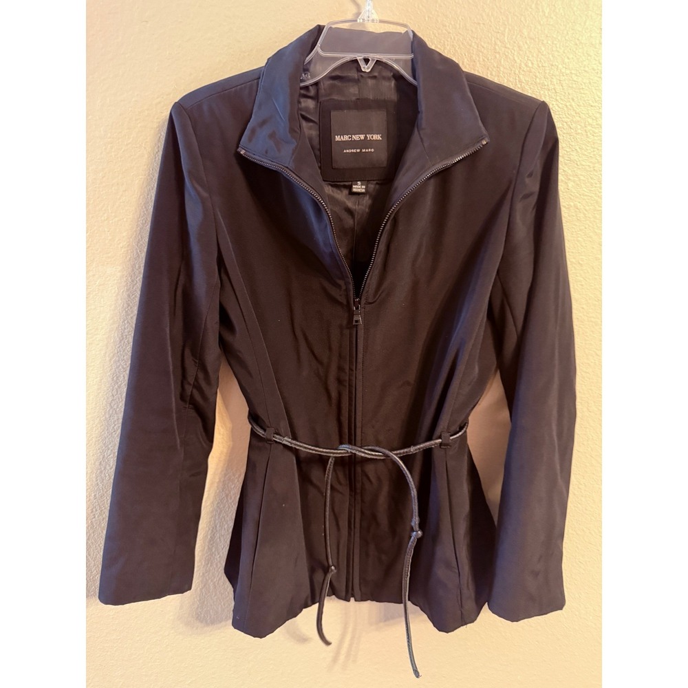Marc New York Jacket Women S Black Excellent Tie‎ Waist Zip Up Andrew Marc